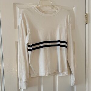 Brandy Melville White Long Sleeve Tee with Black Stripes